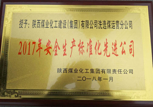 洗選煤運營公司榮獲陜煤集團安全生產標準化先進公司稱號