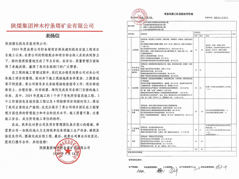 陜煤建設(shè)機(jī)電安裝公司檸條塔項(xiàng)目部：榮譽(yù)加身啟新程，砥礪前行譜華章